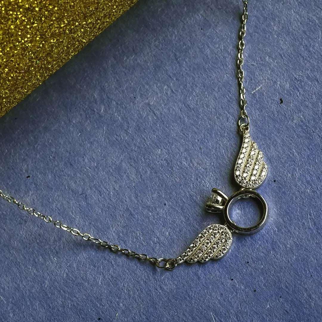Angel Wings Silver Ring Necklace