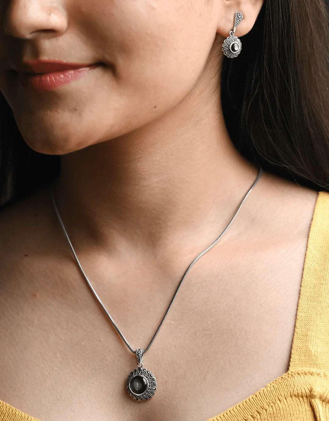 Oxidised Classic Silver Chain Set