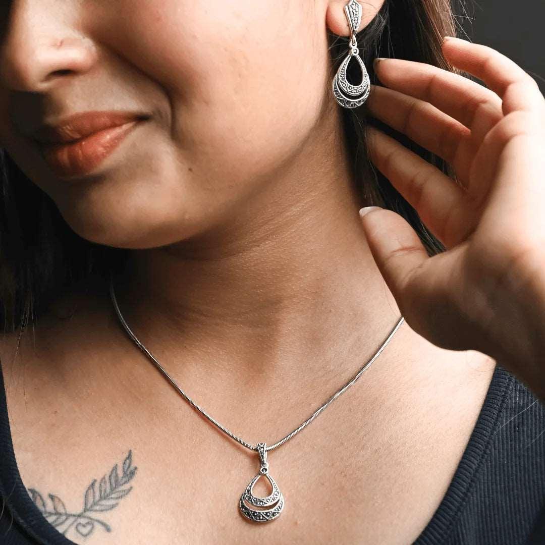 Silver Charm Necklace with Earrings