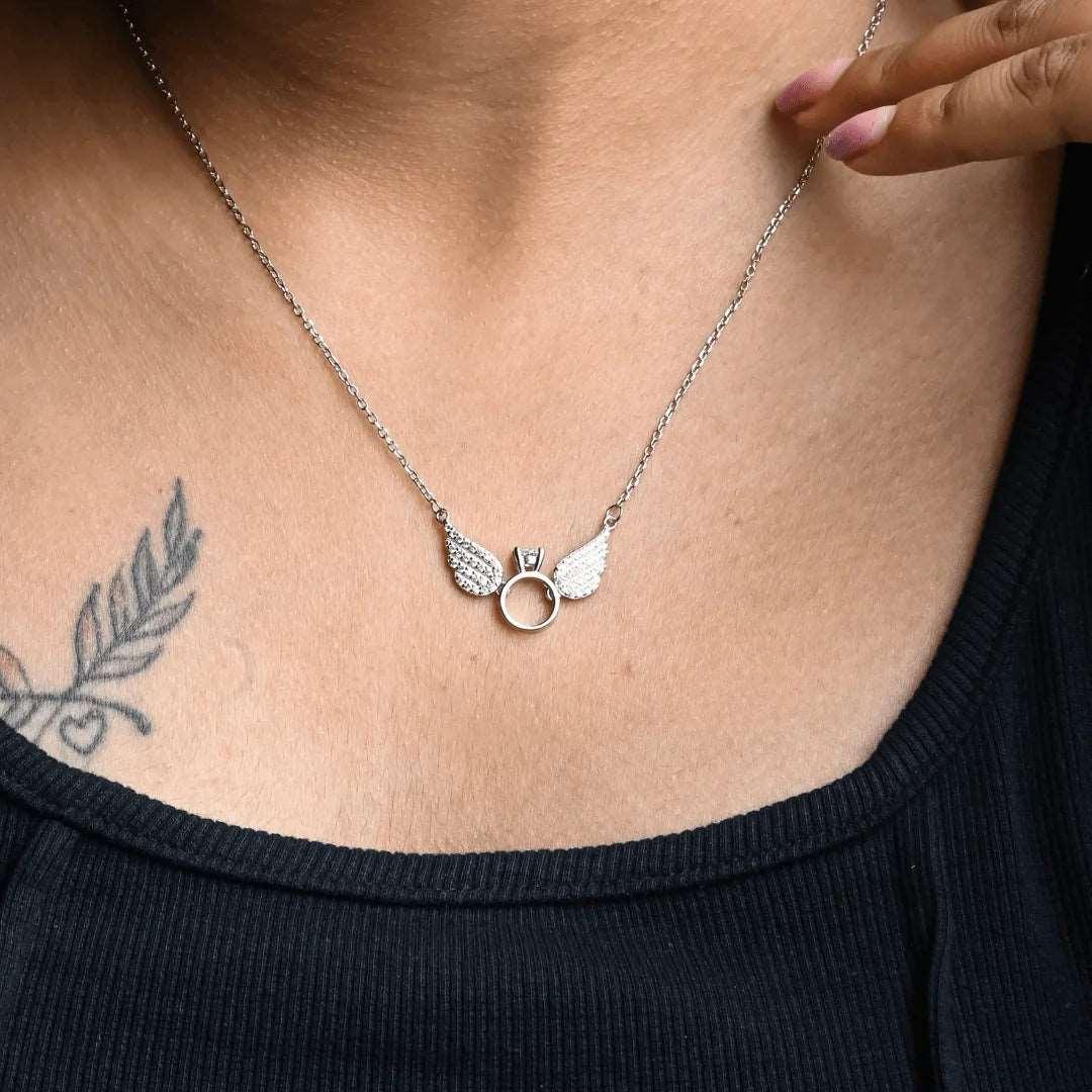 Angel Wings Silver Ring Necklace