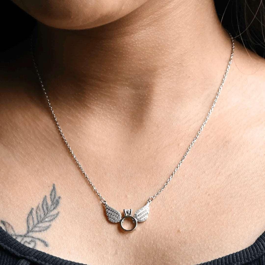Angel Wings Silver Ring Necklace