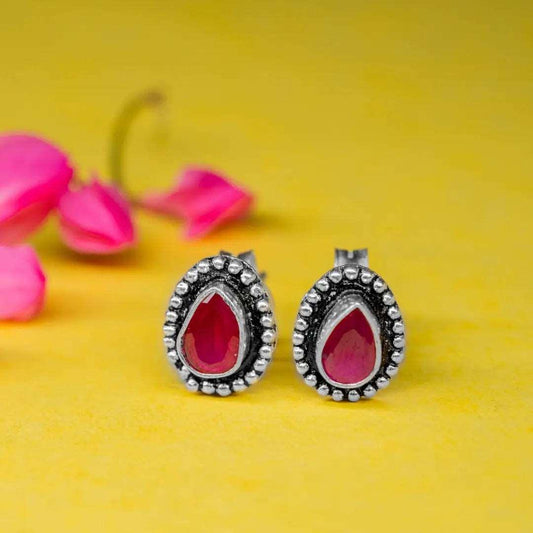 Oxidised Stone Silver Earrings