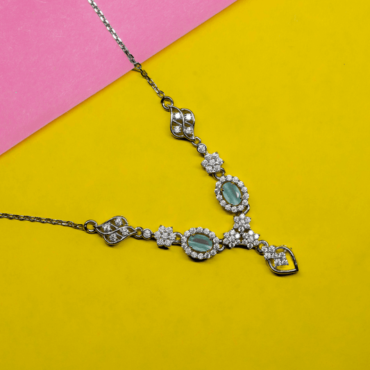 Silver Bridal Green Studded CZ Necklace