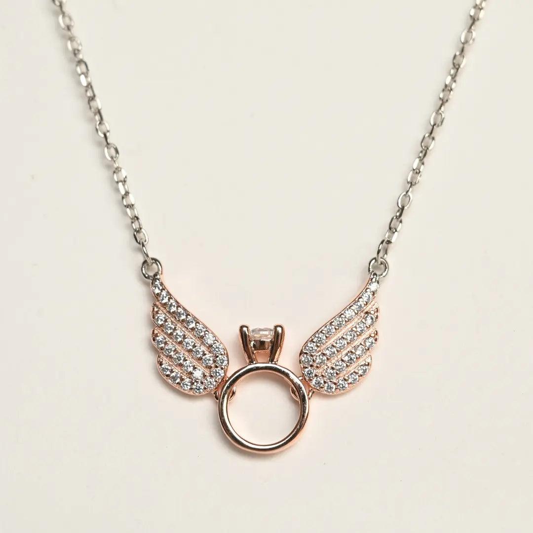 Rose Gold Angel Wings with Silver Chain Pendant
