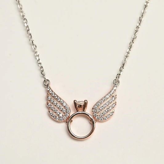 Rose Gold Angel Wings with Silver Chain Pendant