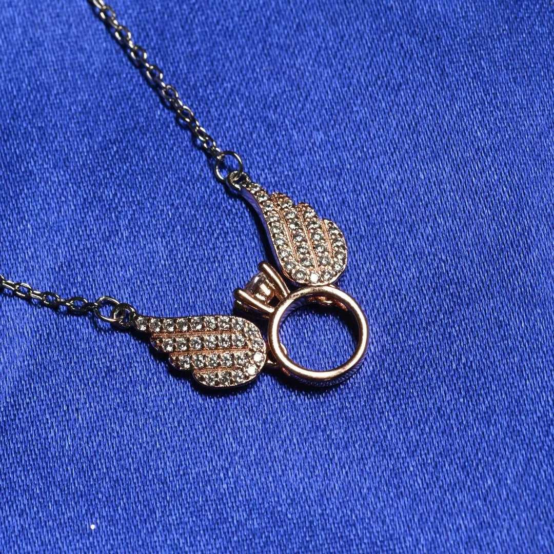 Rose Gold Angel Wings with Silver Chain Pendant