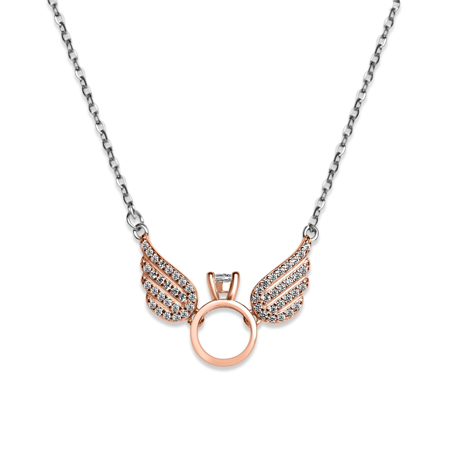 Rose Gold Angel Wings with Silver Chain Pendant