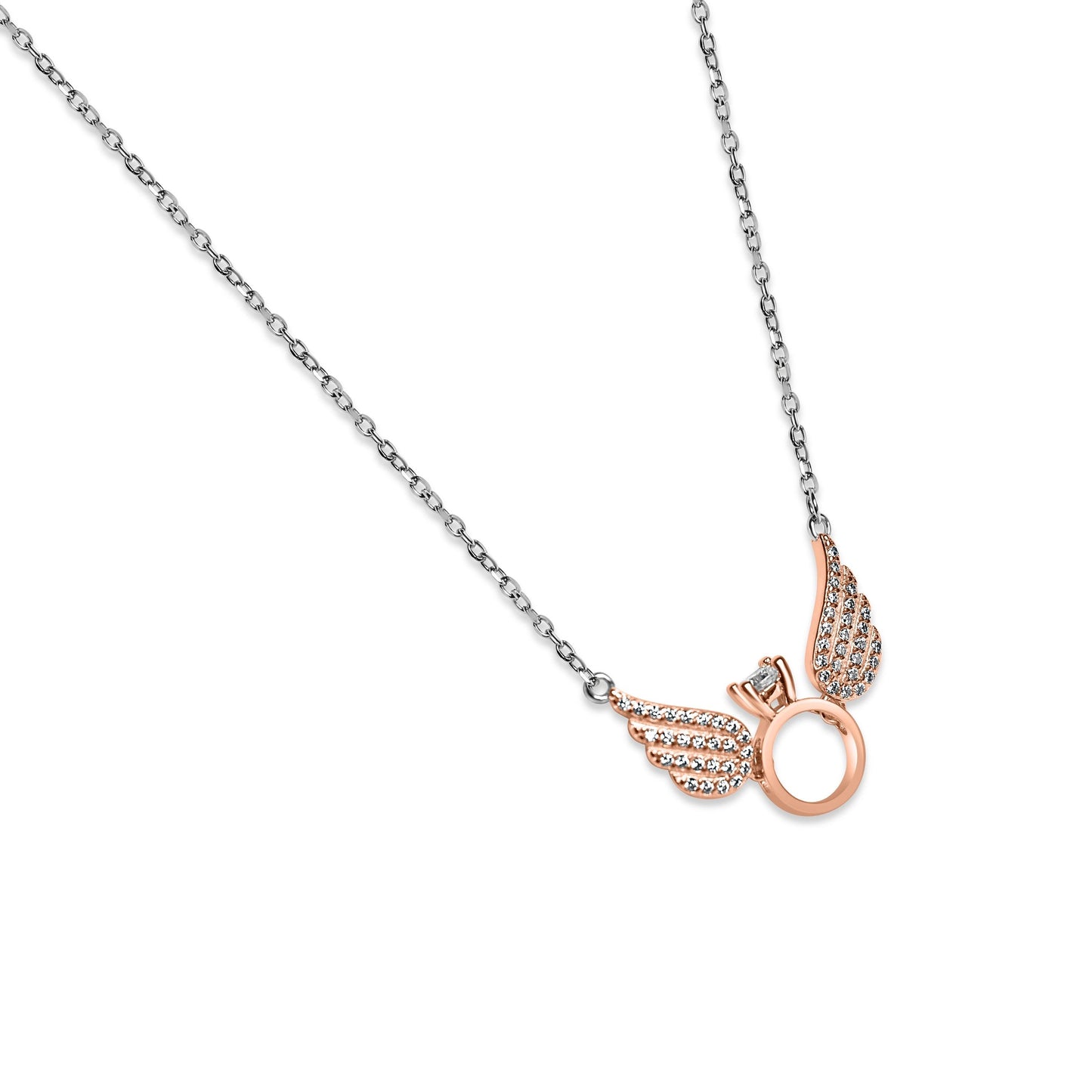 Rose Gold Angel Wings with Silver Chain Pendant