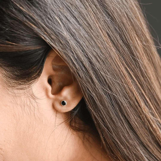 Silver Black Drop Studs