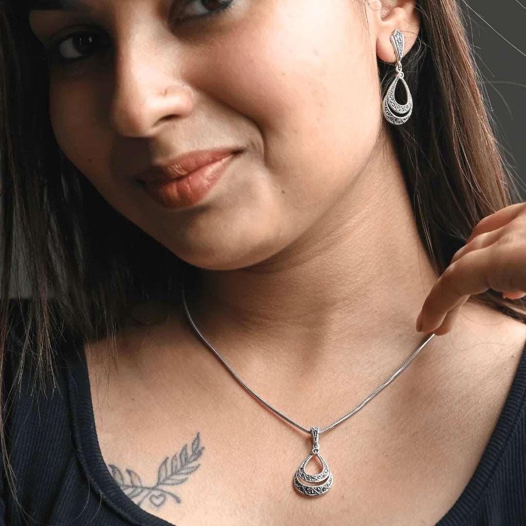 Silver Charm Necklace with Earrings