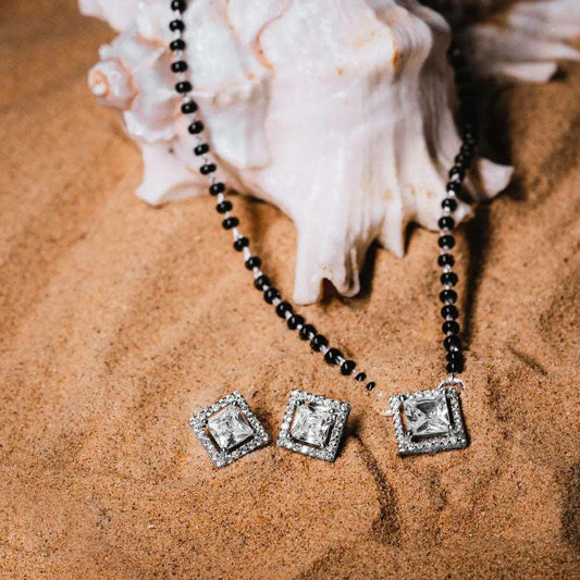Square Italian Silver Mangalsutra Set