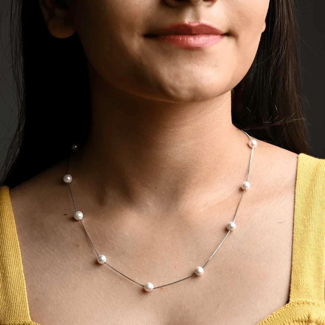 Silver Pearl Chain Set