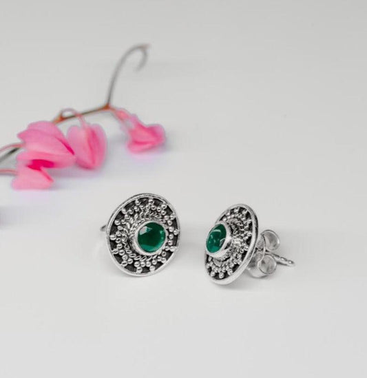 Green Studded Oxidised Earrings